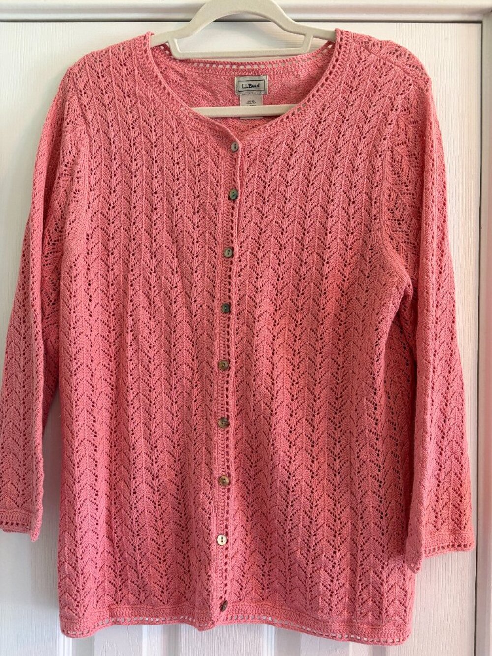 L.L. Bean Ladies Pink Sweater Button Up Cardigan Size Large